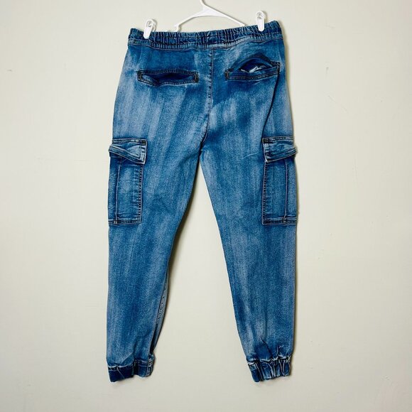 Modern Culture Men 32X26 Denim Stretch Blue Jeans JOGGER CARGO DRAWSTRINGS LARGE - Picture 2 of 12
